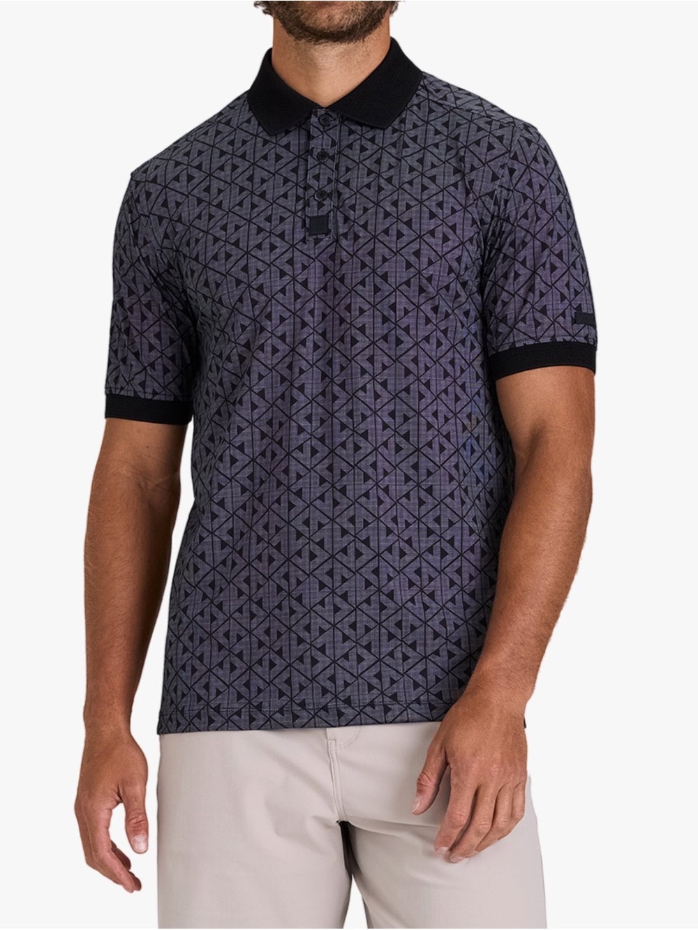 NWT Bad Birdie Ridge Nightcap Black Golf Polo Mens L UPF 50 Geometric Stretch